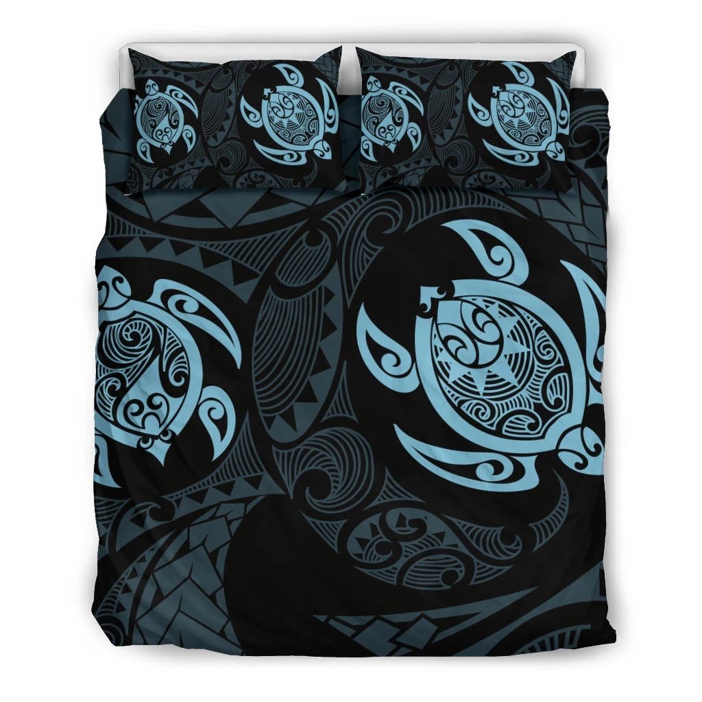 Hawaiian Turtle Polynesian Bedding Set Blue Black - Polynesian Pride