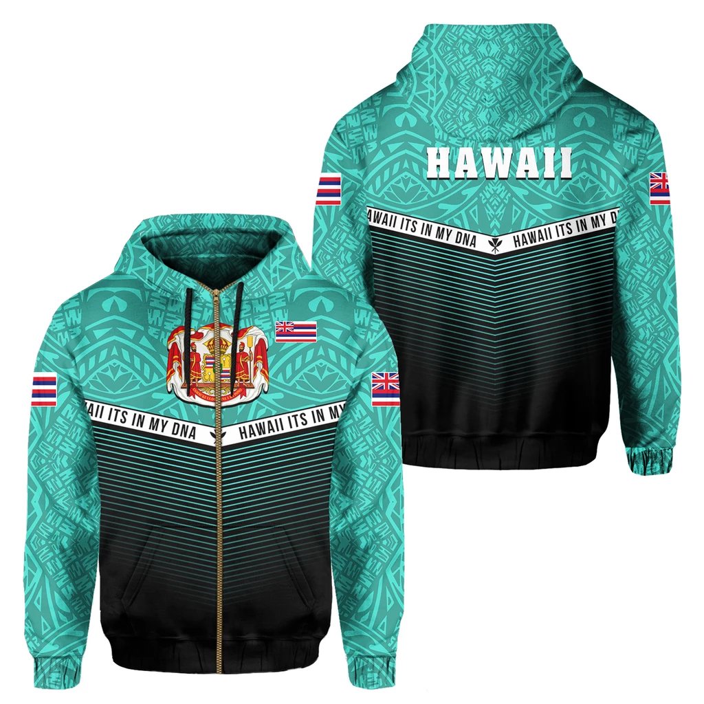 Hawaii Polynesian Zipper Hoodie Turquoise Mix Style Unisex Turquoise - Polynesian Pride