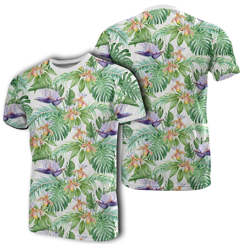 Hawaii Tropical Orange Orchids Strelitzia Monstera T Shirt Unisex White - Polynesian Pride