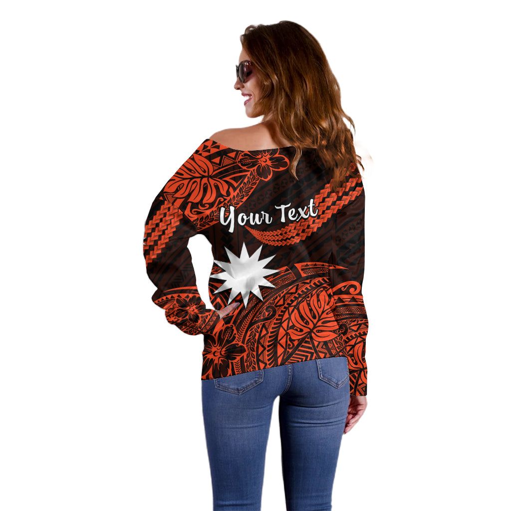 (Custom Personalised) Nauru Polynesian Hibiscus Naoero Red Off Shoulder Sweater LT14 - Polynesian Pride