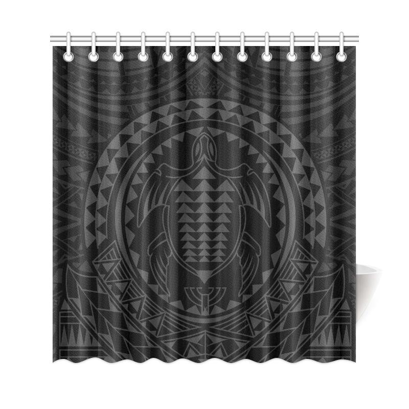 Hawaiian Kakau Honu Arc Gray Polynesian Shower Curtain - Polynesian Pride