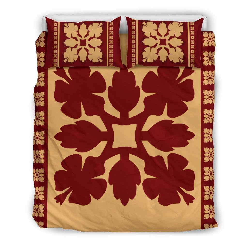 Hawaiian Quilt Pattern Hibiscus Bedding Set Black - Polynesian Pride