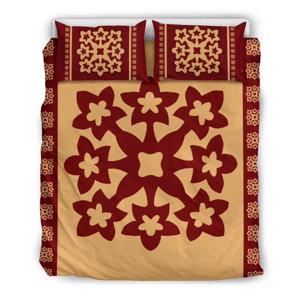 Hawaiian Quilt Pattern Plumeria Nice Bedding Set Black - Polynesian Pride