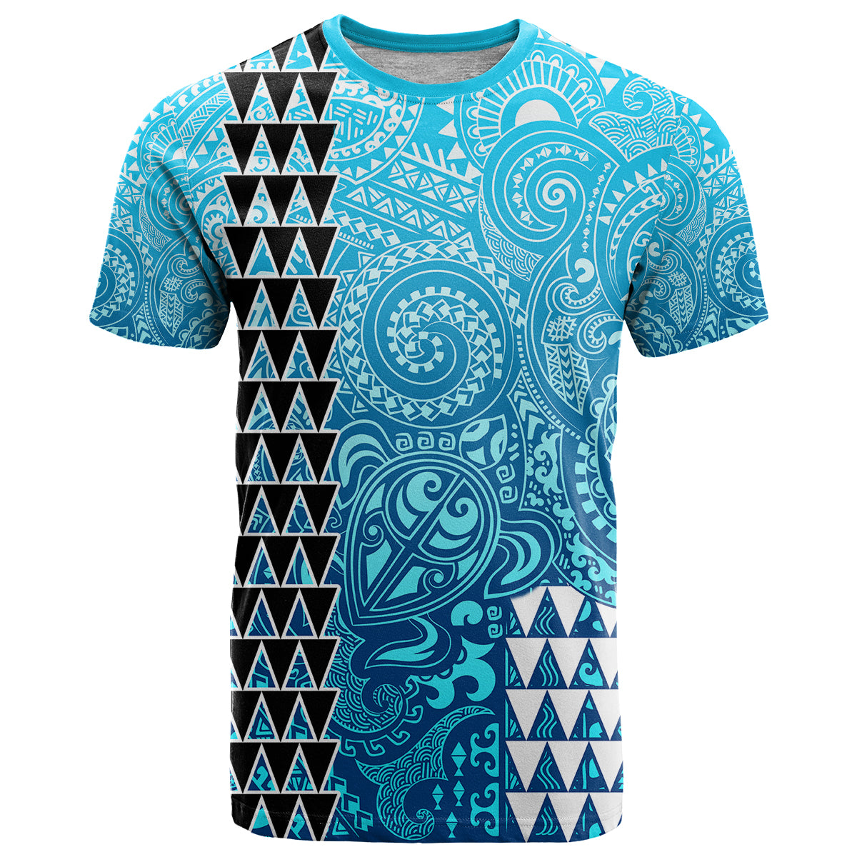 Custom Hawaii Tribal Kakau T Shirt LT9 Blue - Polynesian Pride