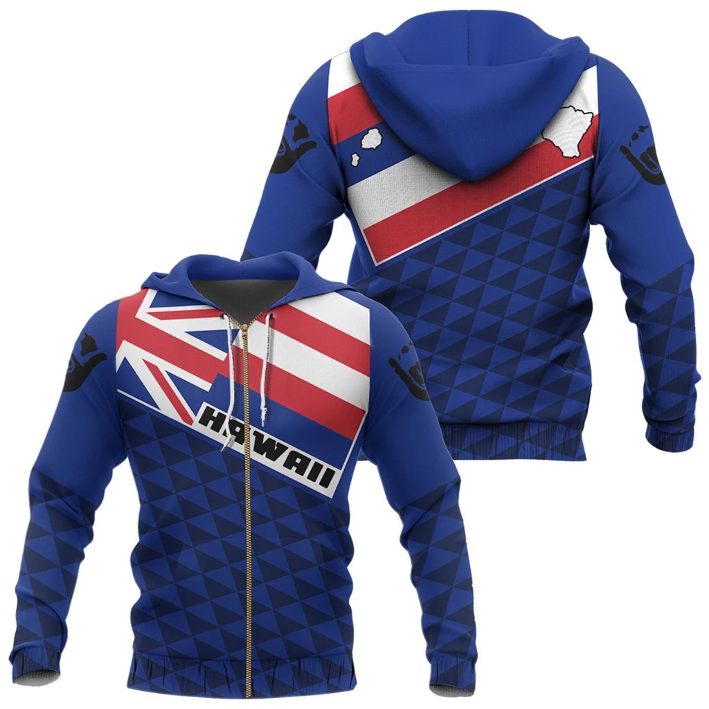 Hawaii Flag Zipper Hoodie Unisex Blue - Polynesian Pride