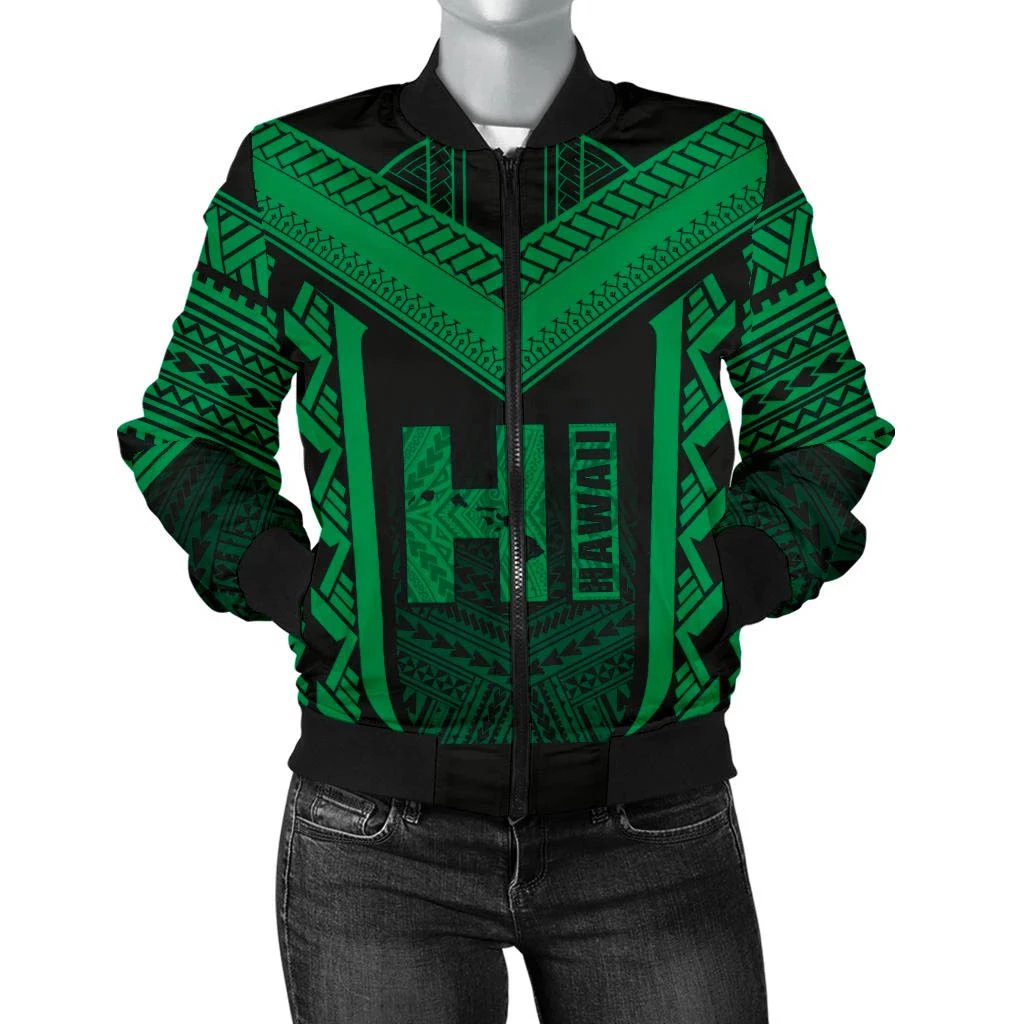 Hawaiian Kanaka Polynesian Women's Bomber Jacket Active Green Green - Polynesian Pride