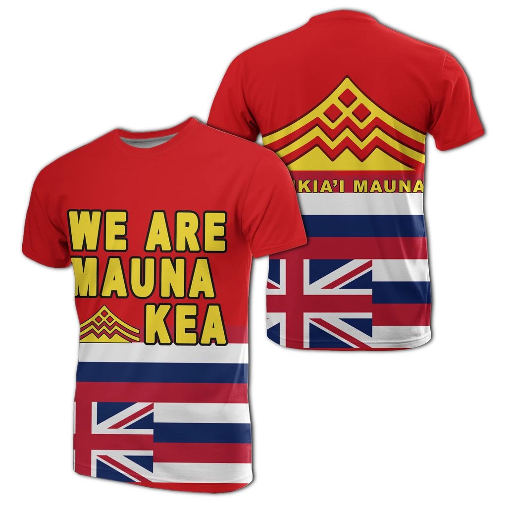 Hawaii T Shirt Flag Mauna Kea Unisex Red - Polynesian Pride