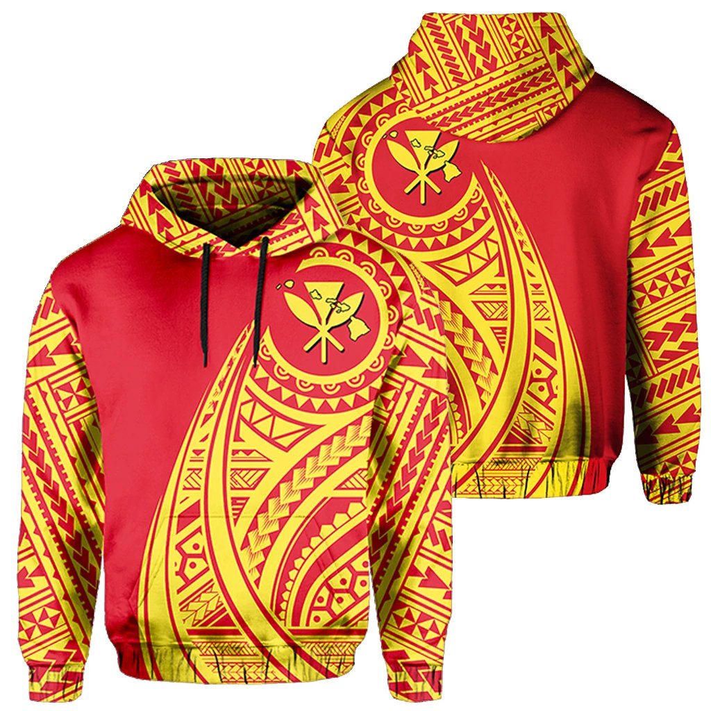 Hawaii Kanaka Polynesian Hoodie Tatoo Style Unisex Red - Polynesian Pride