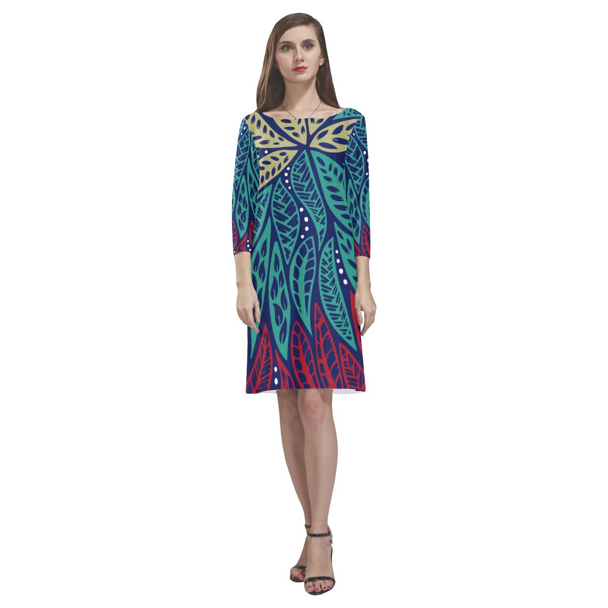 Hawaii Floral Rhea Loose Round Neck Dress Women Blue & Red - Polynesian Pride