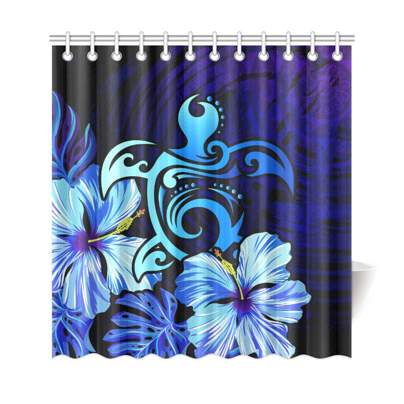 Hawaii Hibiscus Tropical Deap Ocean Turtle Sea Shower Curtain - Polynesian Pride
