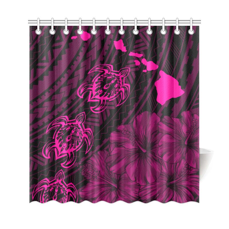 Hawaii Sea Turtle Is Swimming Toward Shower Curtain Pink - Polynesian Pride