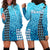 Hawaii Tribal Kakau Hoodie Dress LT9 Blue - Polynesian Pride