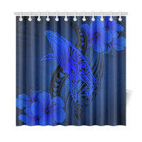 Hawaii Whale Swim Poly Shower Curtain - Blue 177 x 172 (cm) Blue - Polynesian Pride