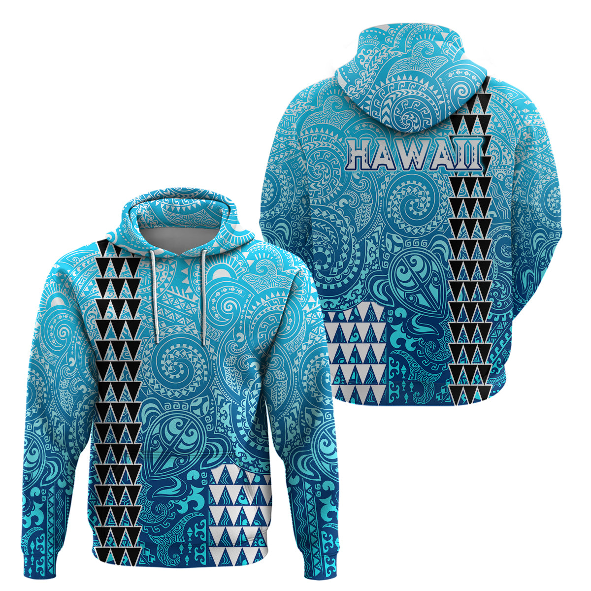 Hawaii Tribal Kakau Hoodie LT9 Pullover Hoodie Blue - Polynesian Pride