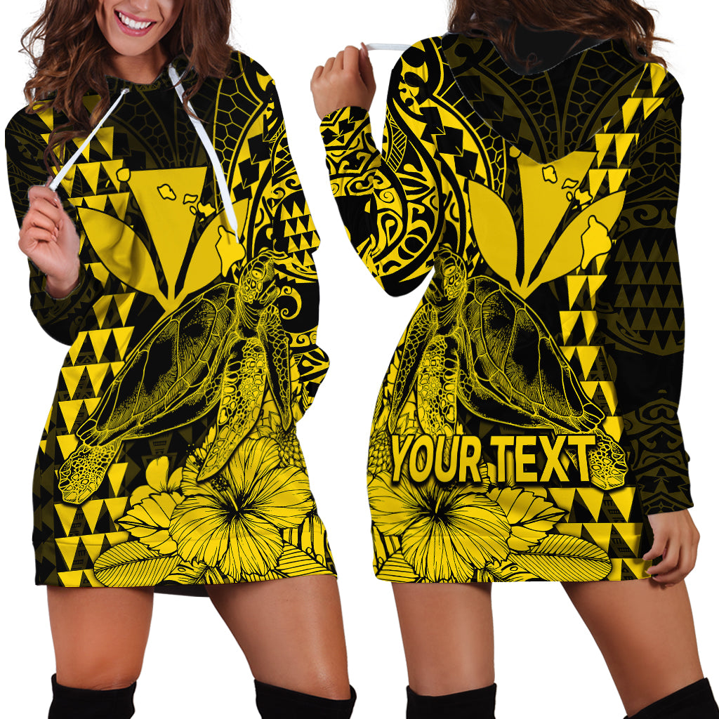 (Custom Personalised) Kakau Polynesian Tribal Hawaiian Turtle with Kanaka Maoli Yellow Hoodie Dress LT9 Yellow - Polynesian Pride