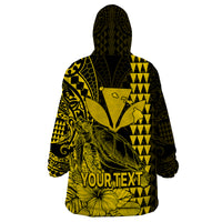 (Custom Personalised) Kakau Polynesian Tribal Hawaiian Turtle with Kanaka Maoli Yellow Wearable Blanket Hoodie LT9 - Polynesian Pride