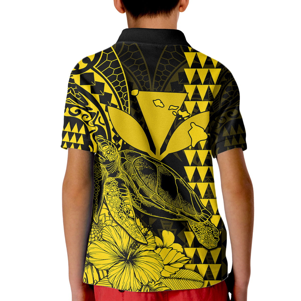Kakau Polynesian Tribal Hawaiian Turtle with Kanaka Maoli Yellow Kid Polo Shirt LT9 - Polynesian Pride
