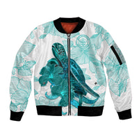 Palau Coat Of Arms With Polynesian Turtle Hibiscus Sleeve Zip Bomber Jacket LT14 Unisex White - Polynesian Pride