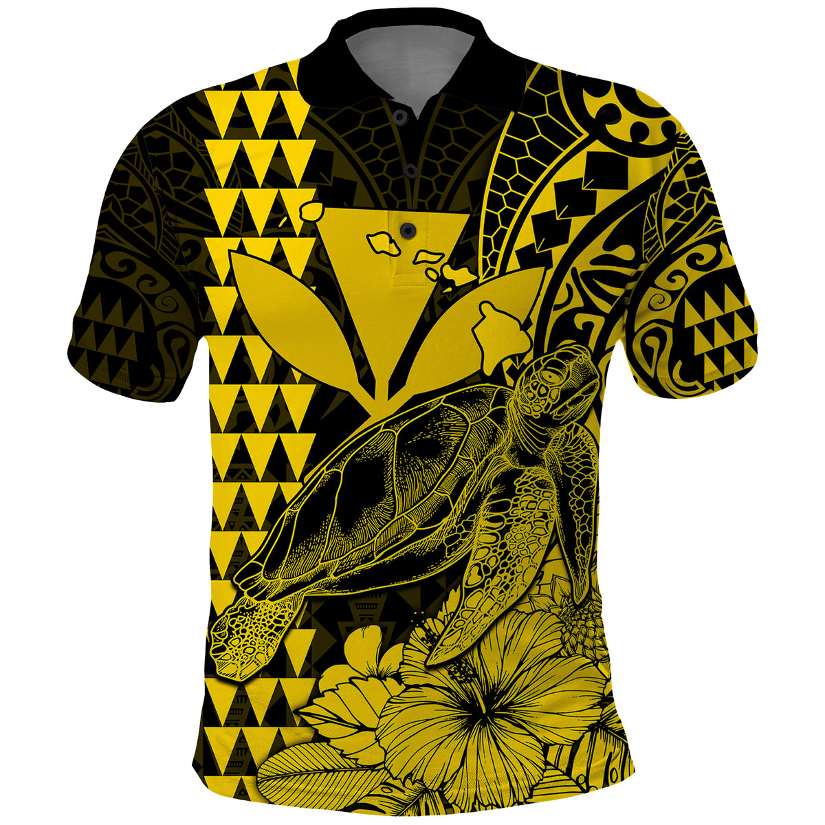 Kakau Polynesian Tribal Hawaiian Turtle with Kanaka Maoli Yellow Polo Shirt LT9 Yellow - Polynesian Pride