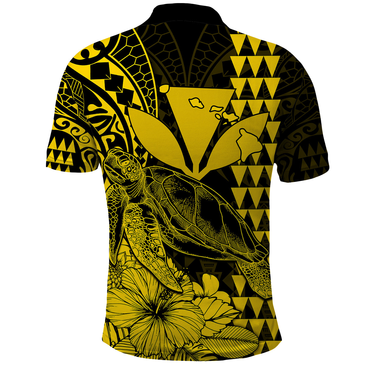 Kakau Polynesian Tribal Hawaiian Turtle with Kanaka Maoli Yellow Polo Shirt LT9 - Polynesian Pride