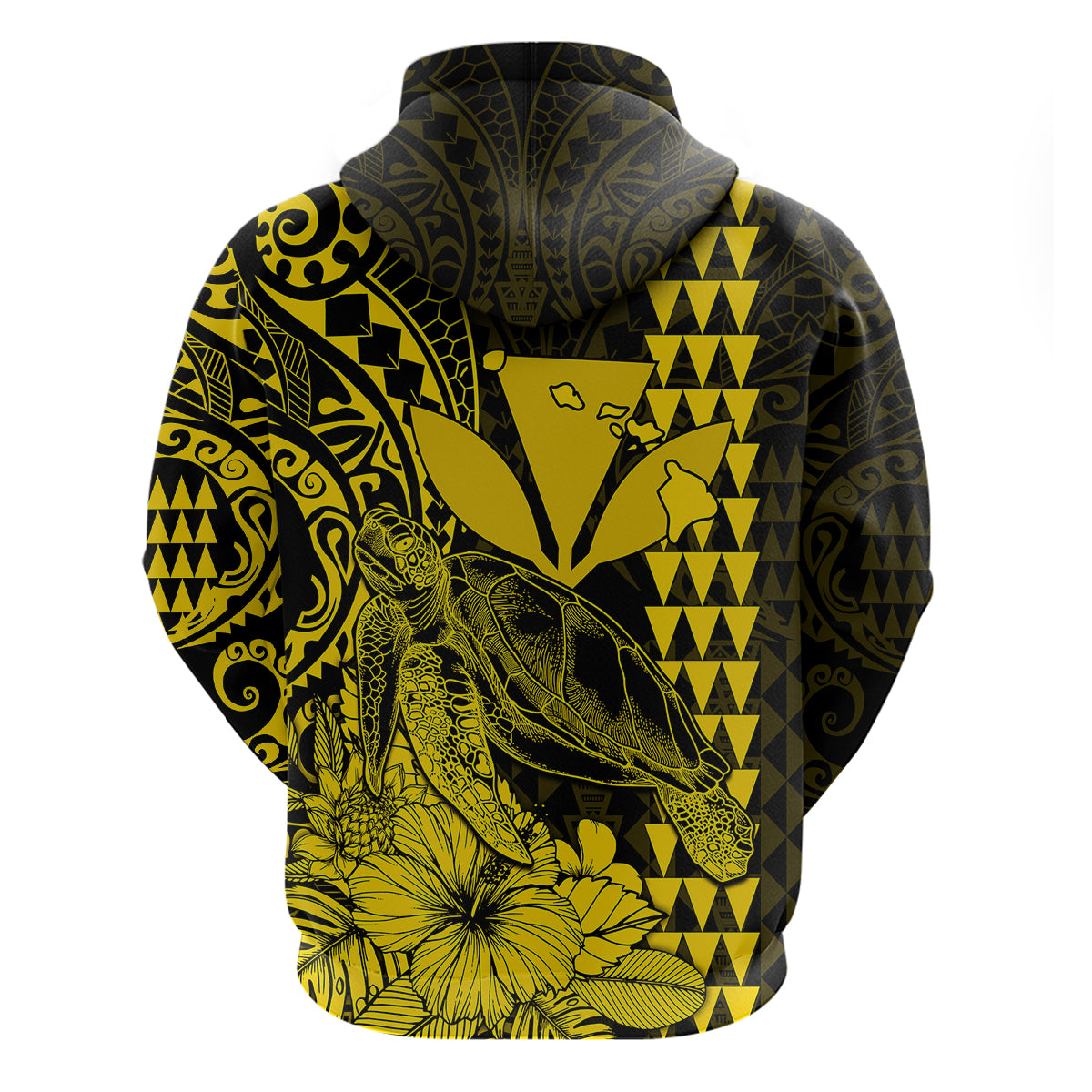 Kakau Polynesian Tribal Hawaiian Turtle with Kanaka Maoli Yellow Hoodie LT9 - Polynesian Pride