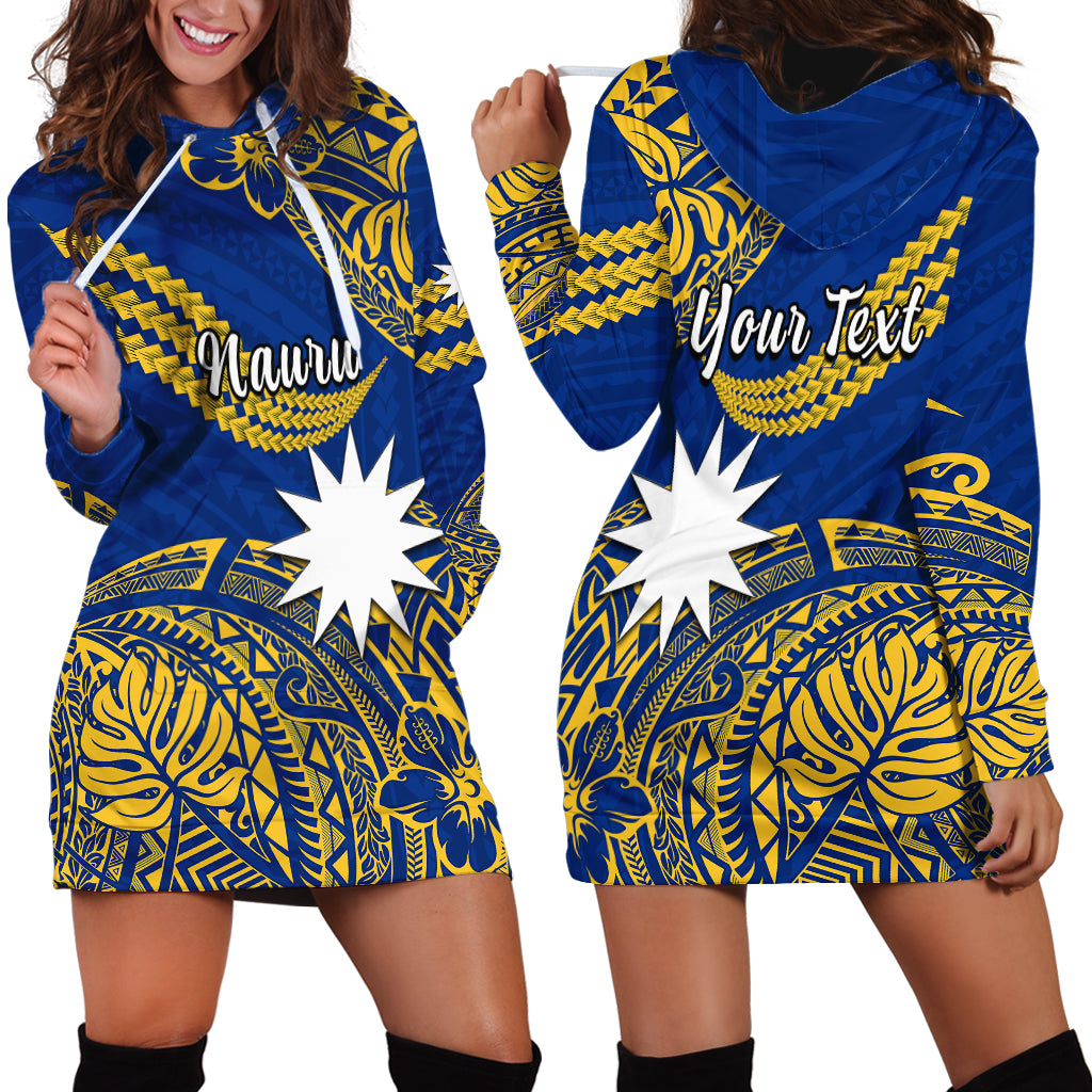 (Custom Personalised) Nauru Polynesian Hibiscus Naoero Flag Color Hoodie Dress LT14 Blue - Polynesian Pride