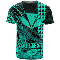 Custom Kakau Polynesian Tribal Hawaiian Turtle with Kanaka Maoli Turquoise T Shirt LT9 - Polynesian Pride