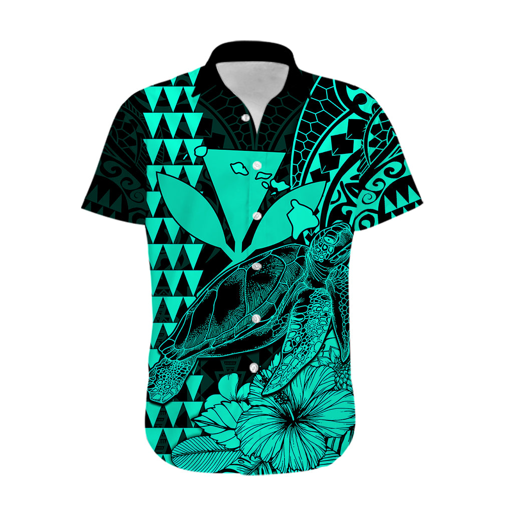 Kakau Polynesian Tribal Hawaiian Turtle with Kanaka Maoli Turquoise Hawaiian Shirt LT9 - Polynesian Pride