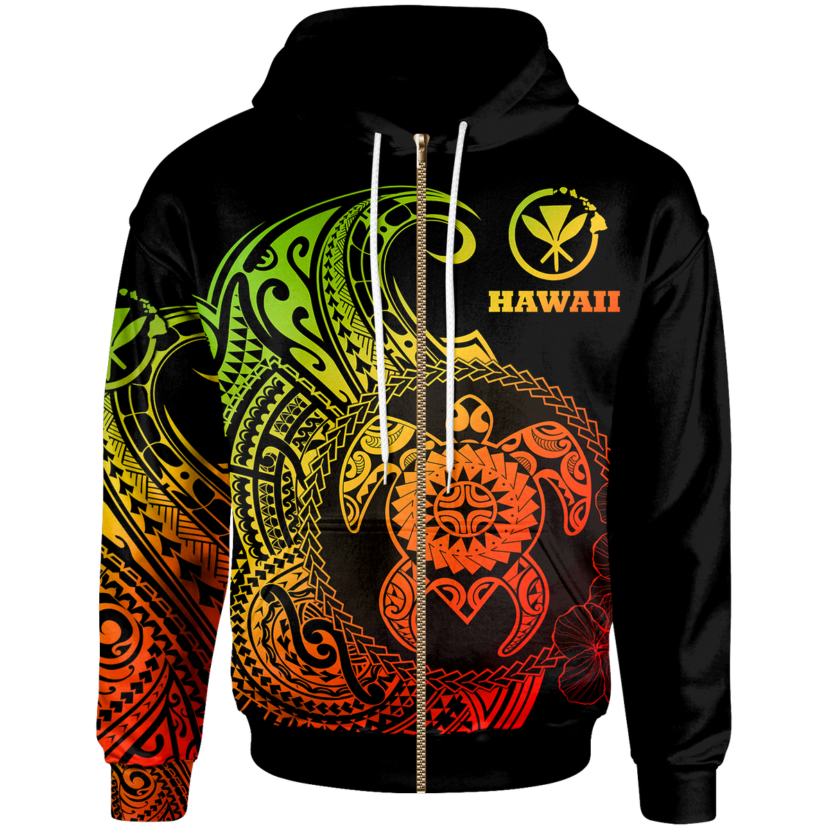 Hawaii Polynesian Zip up Hoodie Vintage Polynesian Turtle (Reggae) Unisex Reggae - Polynesian Pride