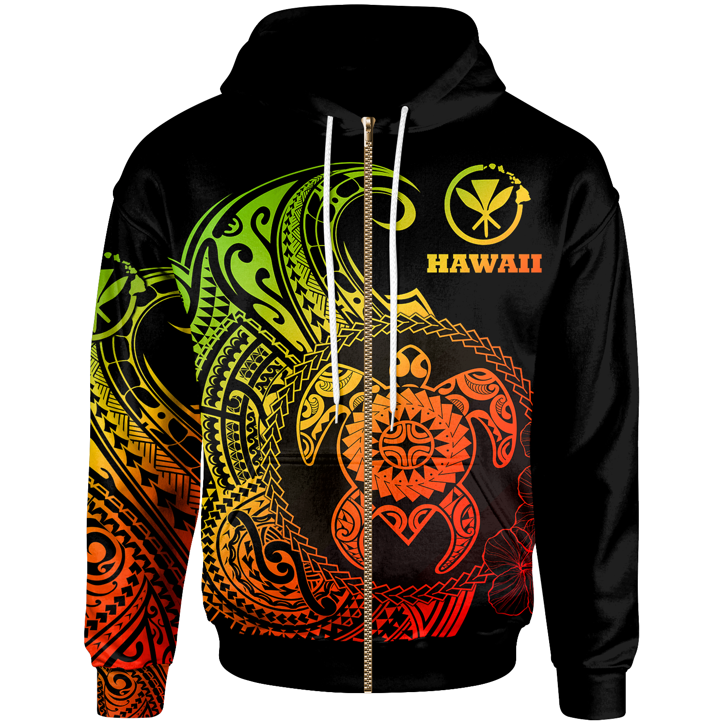 Hawaii Polynesian Zip up Hoodie Vintage Polynesian Turtle (Reggae) Unisex Reggae - Polynesian Pride