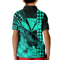 Kakau Polynesian Tribal Hawaiian Turtle with Kanaka Maoli Turquoise Kid Polo Shirt LT9 - Polynesian Pride