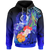 Vanuatu Hoodie Humpback Whale with Tropical Flowers (Blue) Unisex Blue - Polynesian Pride