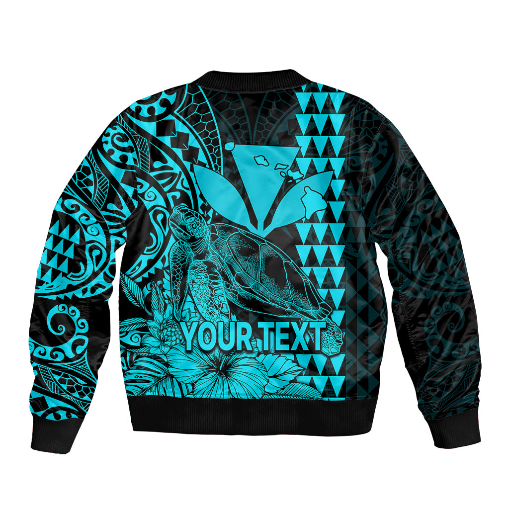 (Custom Personalised) Kakau Polynesian Tribal Hawaiian Turtle with Kanaka Maoli Teal Bomber Jacket LT9 - Polynesian Pride