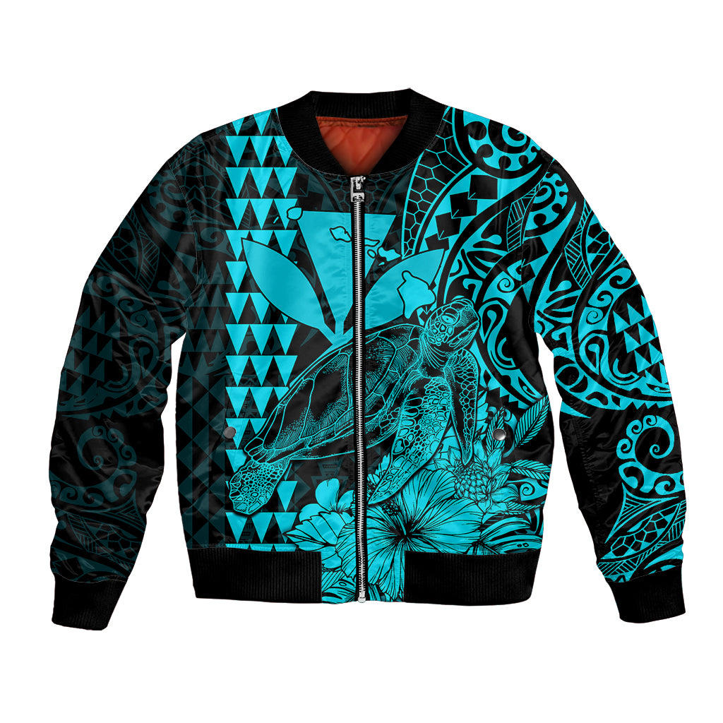 Kakau Polynesian Tribal Hawaiian Turtle with Kanaka Maoli Teal Bomber Jacket LT9 Unisex Teal - Polynesian Pride