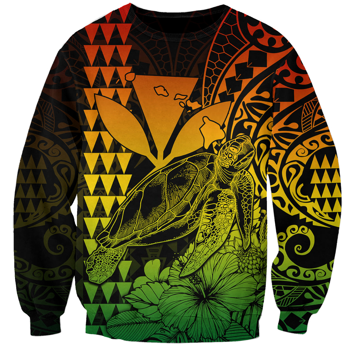 (Custom Personalised) Kakau Polynesian Tribal Hawaiian Turtle with Kanaka Maoli Reggae Sweatshirt LT9 Unisex Reggae - Polynesian Pride