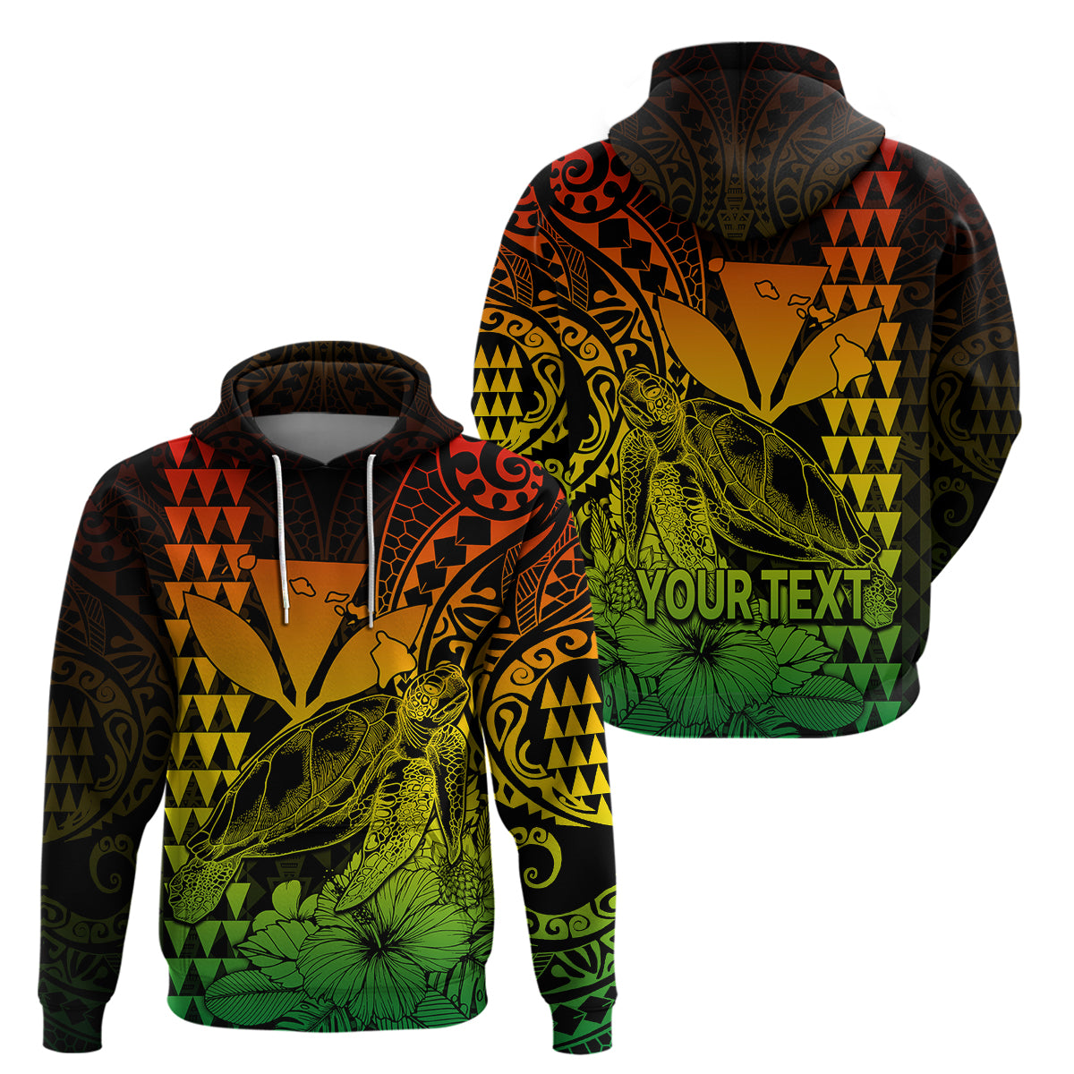 Custom Kakau Polynesian Tribal Hawaiian Turtle with Kanaka Maoli Reggae Hoodie LT9 Pullover Hoodie Reggae - Polynesian Pride