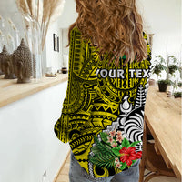 (Custom Personalised) New Caledonia Polynesian Coat Of Arms Mix Tropical Flowers Women Casual Shirt LT14 - Polynesian Pride