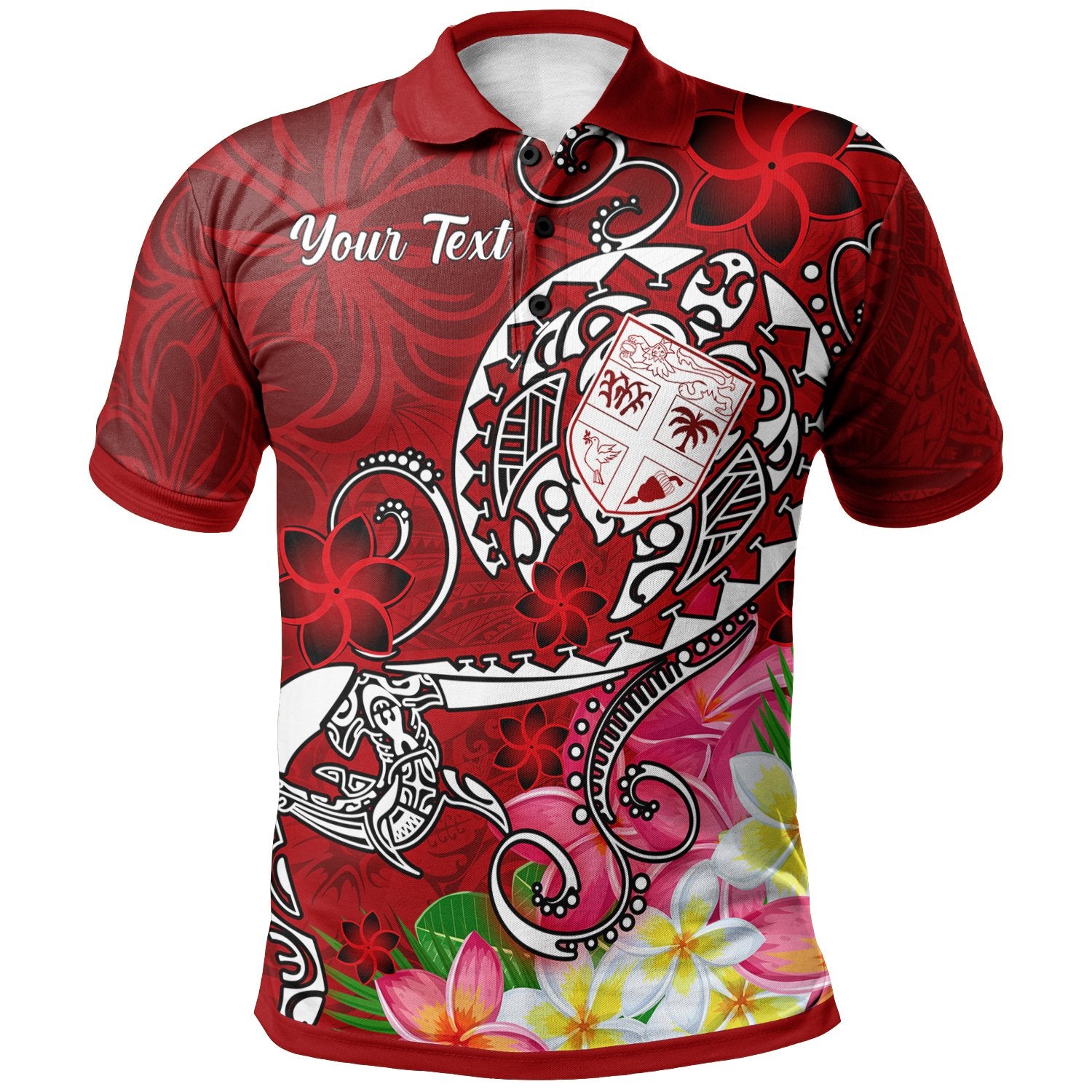 Fiji Custom Polo Shirt Turtle Plumeria (Red) Unisex Red - Polynesian Pride