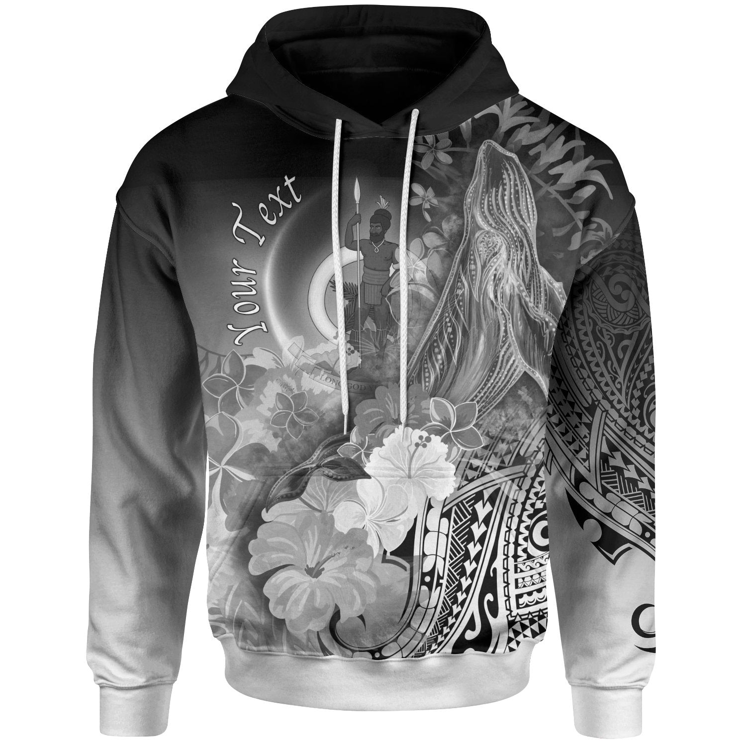 Vanuatu Custom Hoodie Humpback Whale with Tropical Flowers (White) Unisex White - Polynesian Pride