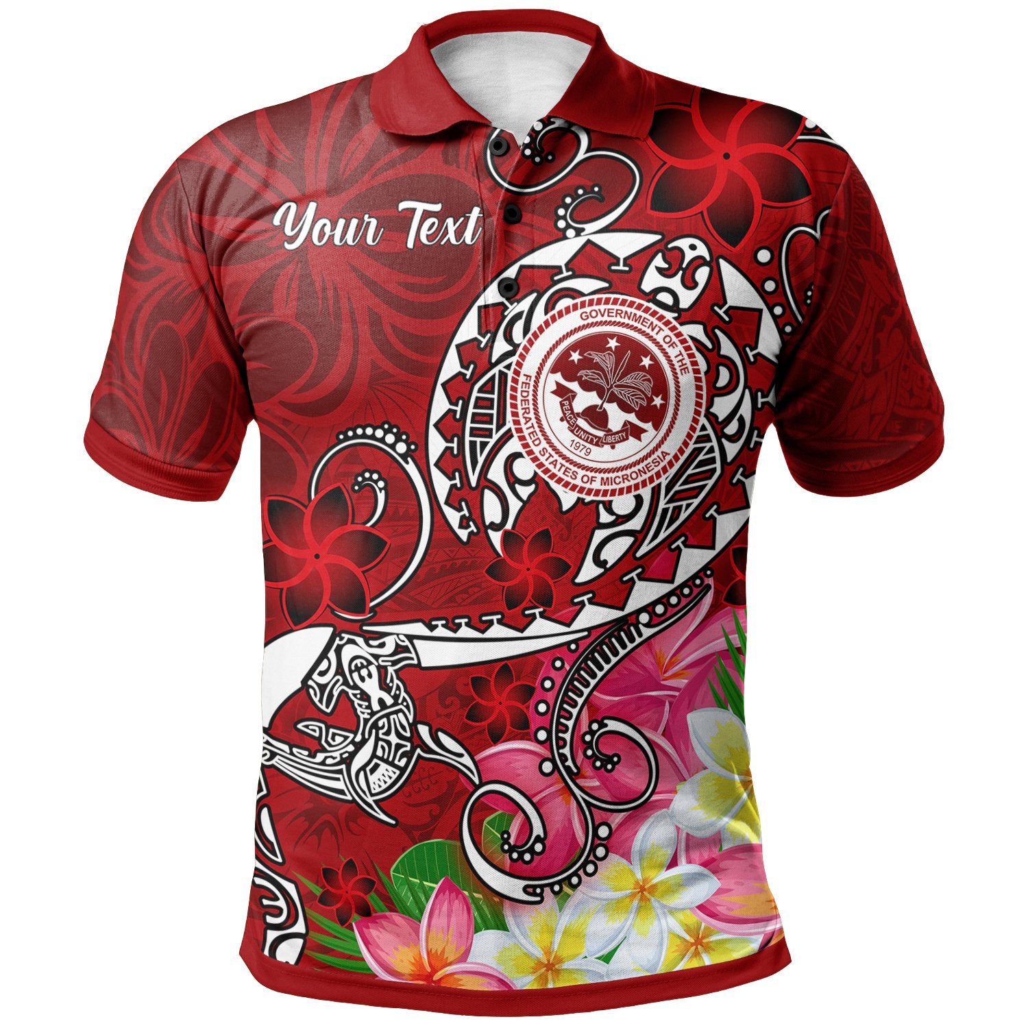 FSM Custom Polo Shirt Turtle Plumeria (Red) Unisex Red - Polynesian Pride