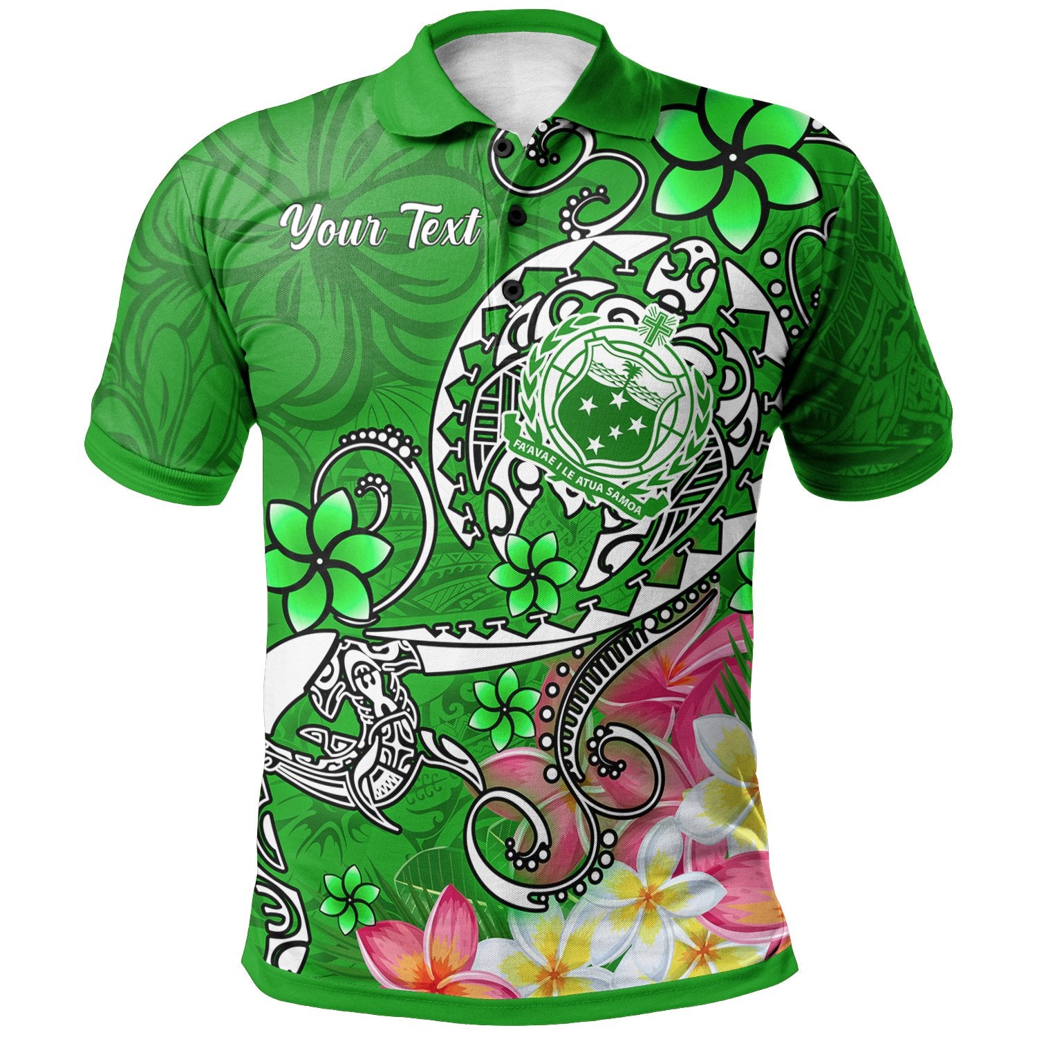 Samoa Custom Polo Shirt Turtle Plumeria (Green) Unisex Green - Polynesian Pride