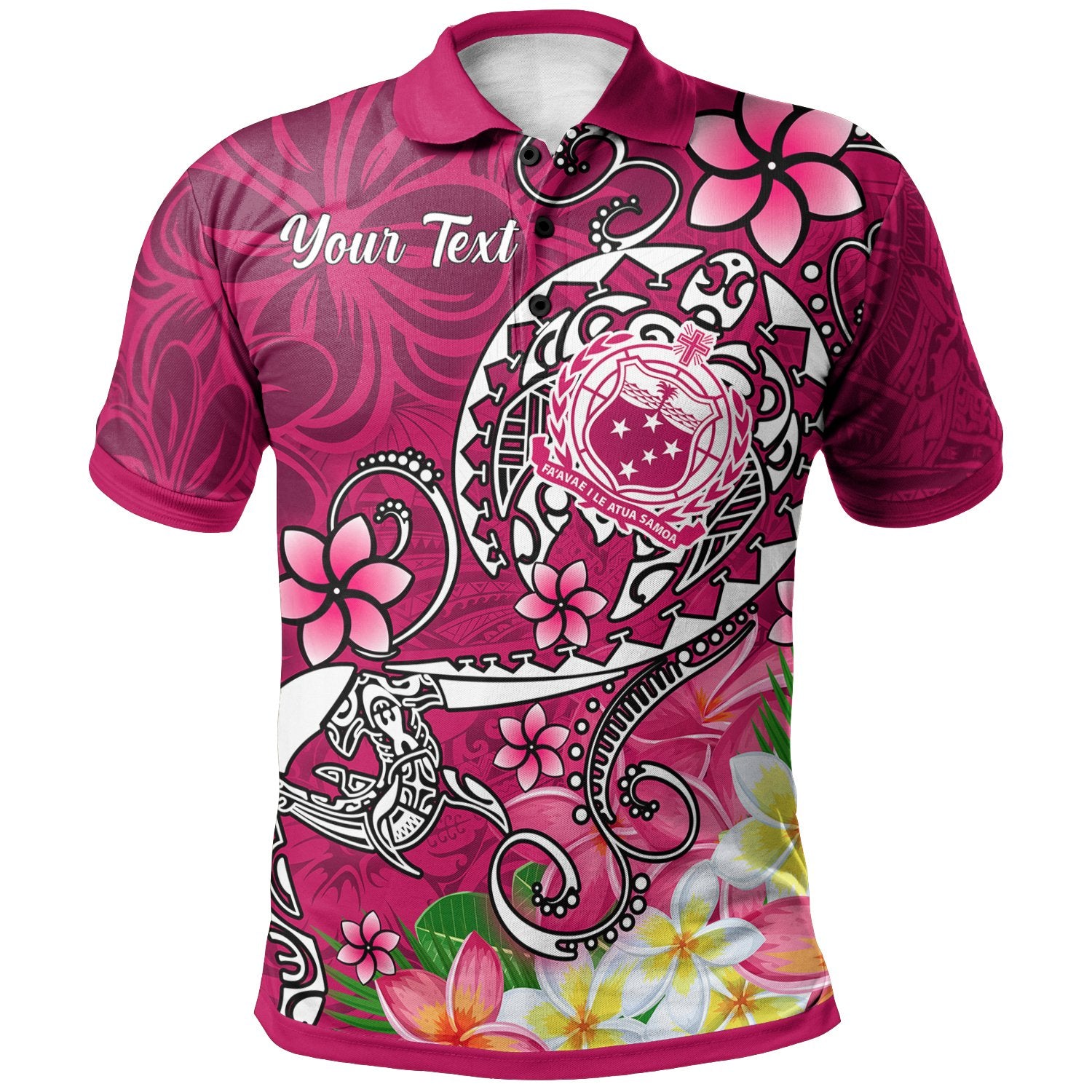 Samoa Custom Polo Shirt Turtle Plumeria (Pink) Unisex Pink - Polynesian Pride