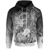 Custom Fsm Hoodie Humpback Whale with Tropical Flowers (White) Unisex White - Polynesian Pride