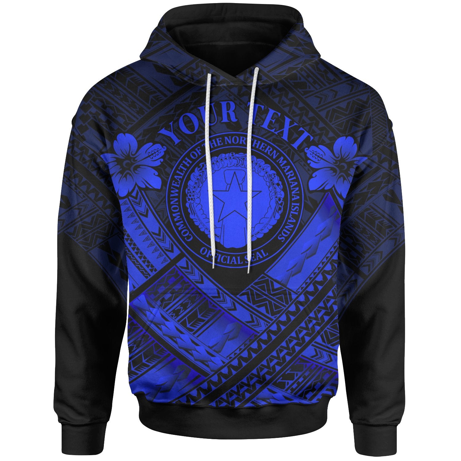 Northern Mariana Islands Custom Polynesian Hoodie CNMI Seal Camisole Hibiscus Style (Blue) Unisex Blue - Polynesian Pride