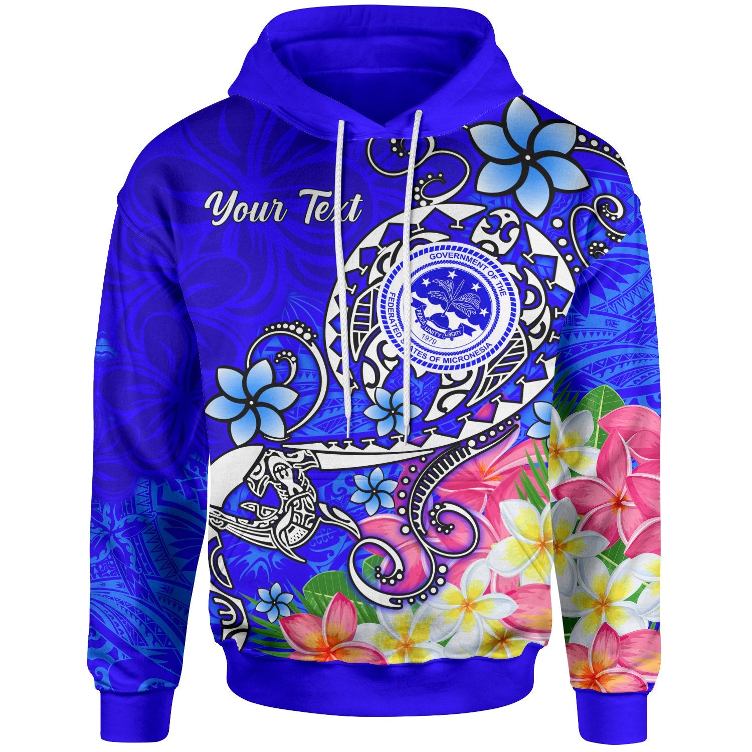 FSM Custom Hoodie Turtle Plumeria (Blue) Unisex Blue - Polynesian Pride