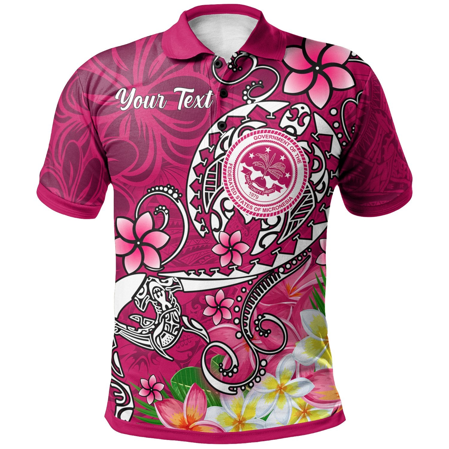 FSM Custom Polo Turtle Plumeria (PINK) Unisex Pink - Polynesian Pride