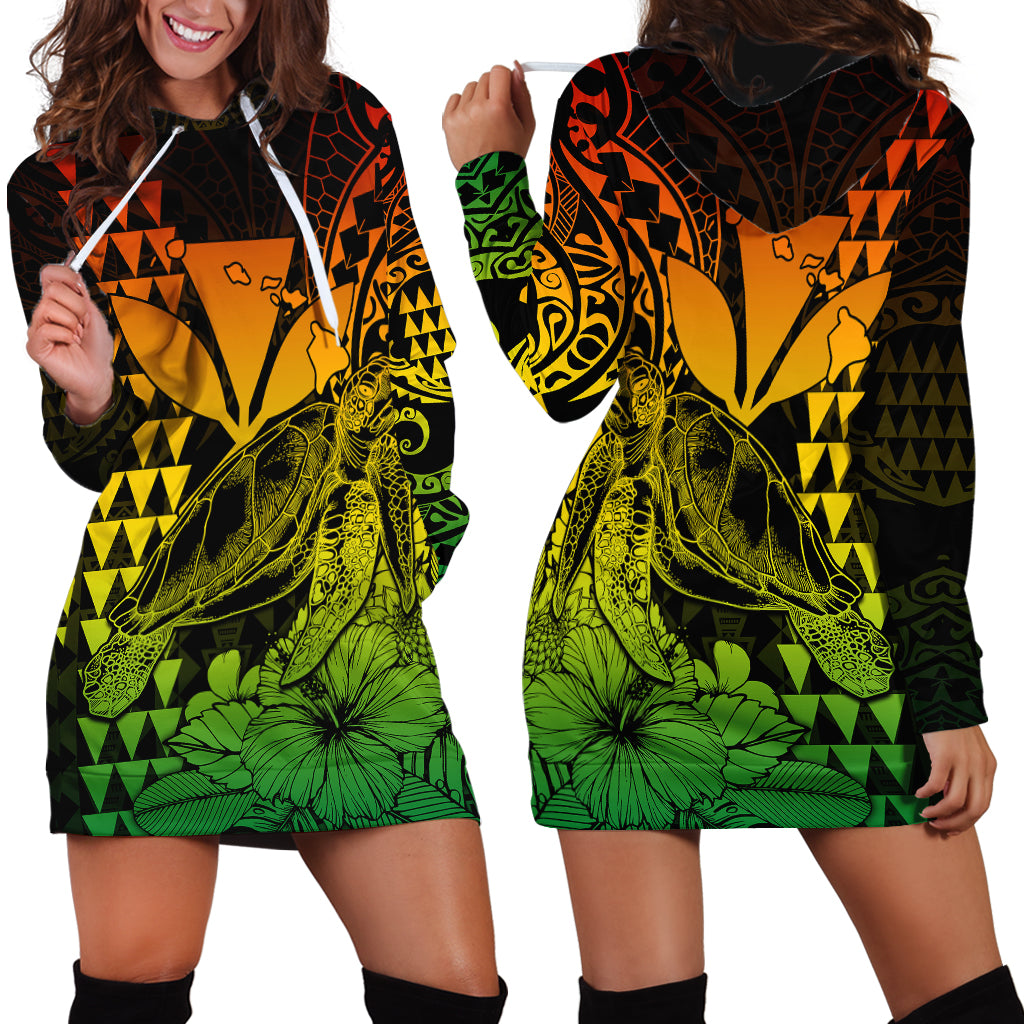 Kakau Polynesian Tribal Hawaiian Turtle with Kanaka Maoli Reggae Hoodie Dress LT9 Reggae - Polynesian Pride