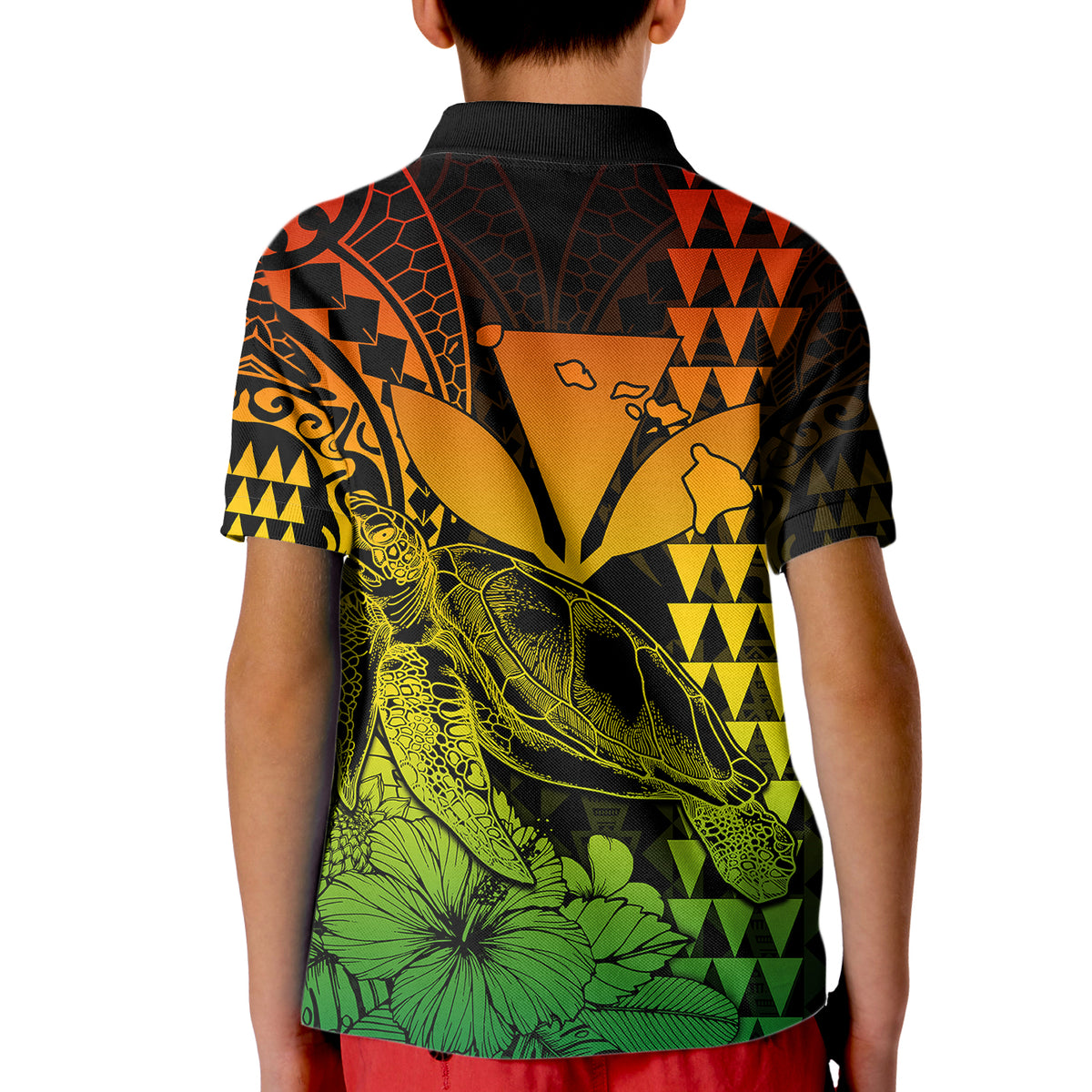 Kakau Polynesian Tribal Hawaiian Turtle with Kanaka Maoli Reggae Kid Polo Shirt LT9 - Polynesian Pride