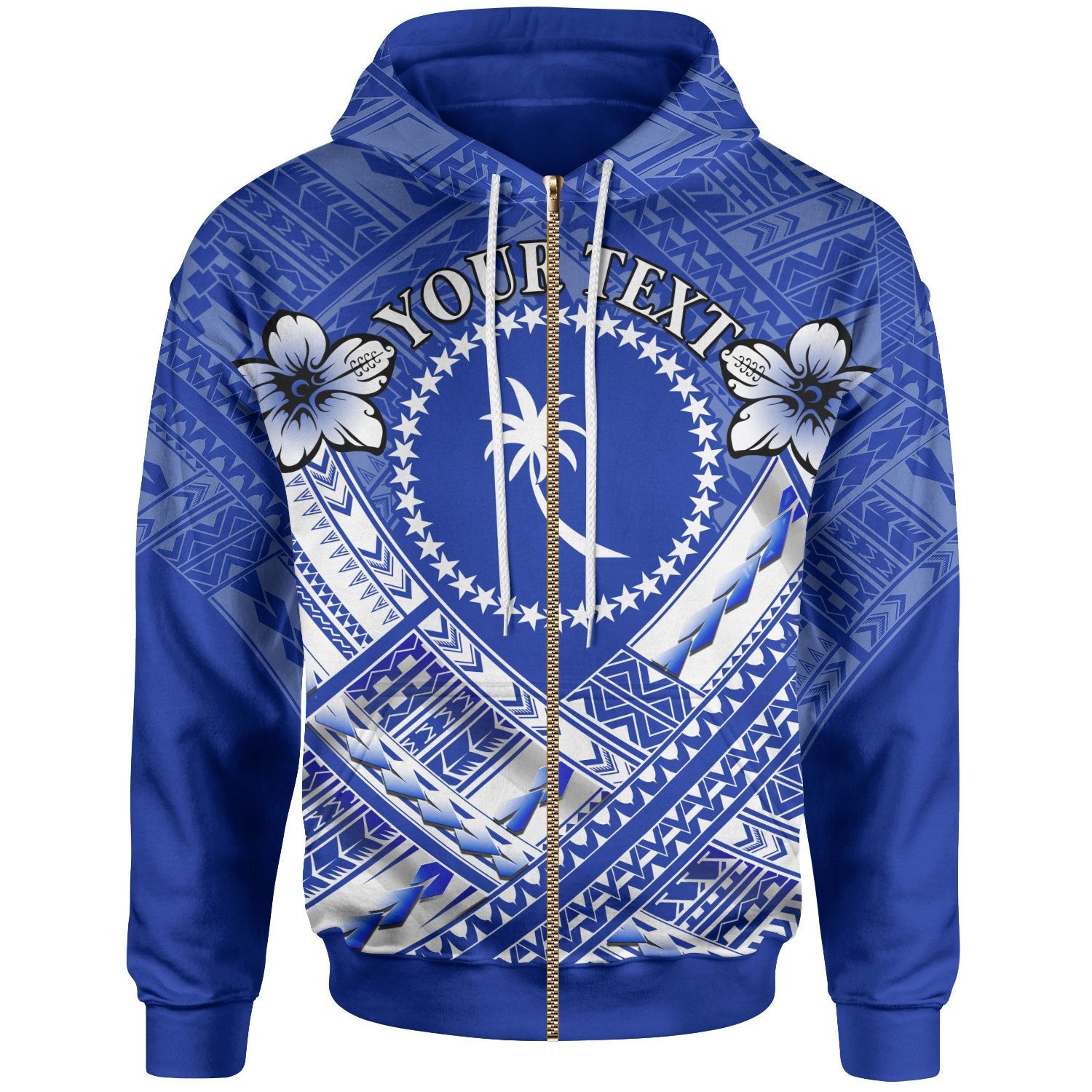 Chuuk Custom Zip up Hoodie Chuuk Flag Camisole Hibiscus Style Unisex Blue - Polynesian Pride