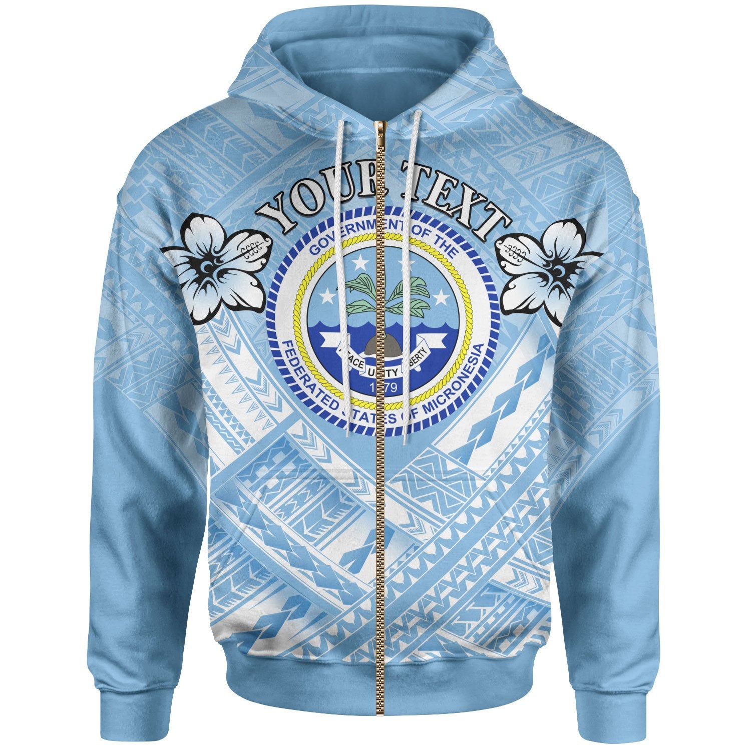 Federated States of Micronesia Custom Zip up Hoodie Federated States of Micronesia Flag Camisole Hibiscus Style Unisex Blue - Polynesian Pride